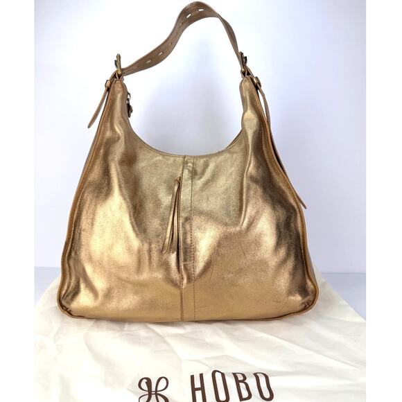 EUC Hobo MARLEY CAMEO Hobo Leather Shoulder Bag GOLD Vintage Pearlescent - Picture 1 of 16